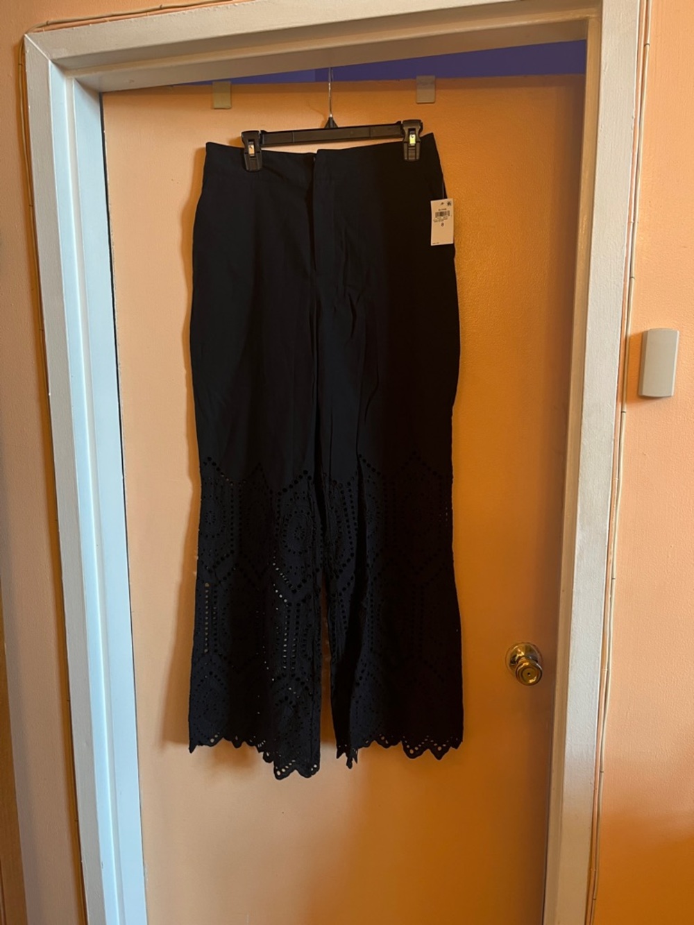 bloom Black Eyelet Wide-Leg Pants with Scalloped Hem